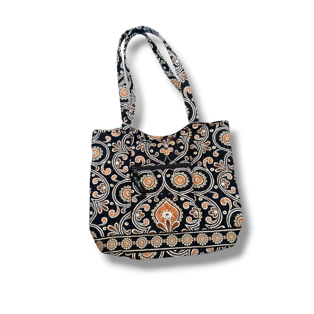 Vera Bradley Caffe Latte Tote Bag Black Brown Paisley Quilted Cotton Retired
